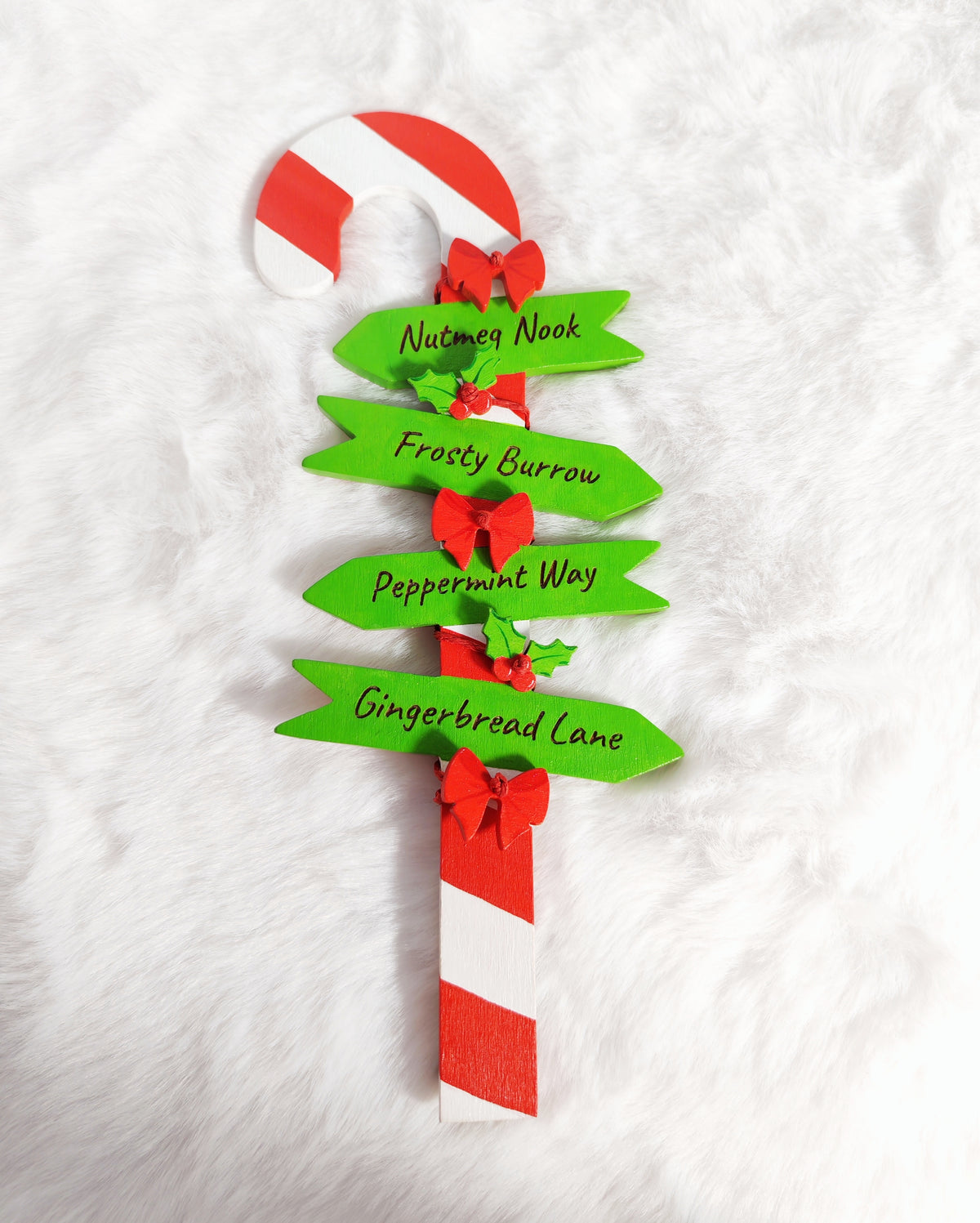 Candy cane signpost
